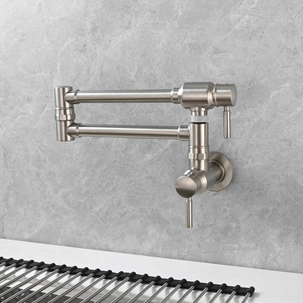 Tecmolog Brass Chrome Single Cold Faucet,Modern Wall Mounted Folding Pot Filler Kitchen Faucet