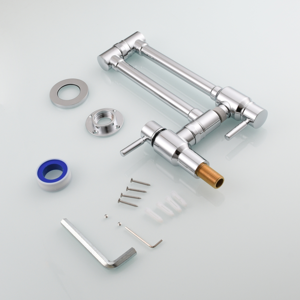 Tecmolog Brass Chrome Single Cold Faucet,Modern Wall Mounted Folding Pot Filler Kitchen Faucet