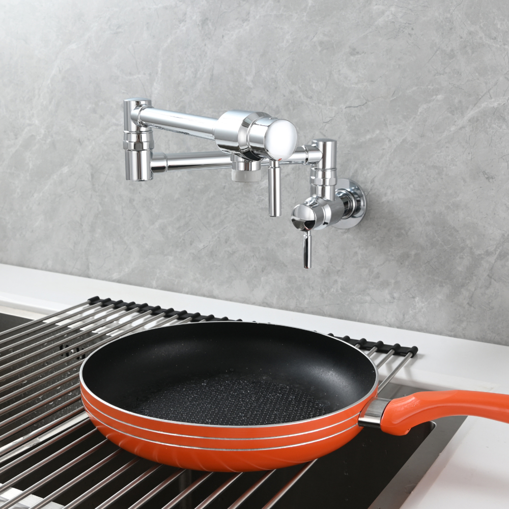 Tecmolog Brass Chrome Single Cold Faucet,Modern Wall Mounted Folding Pot Filler Kitchen Faucet