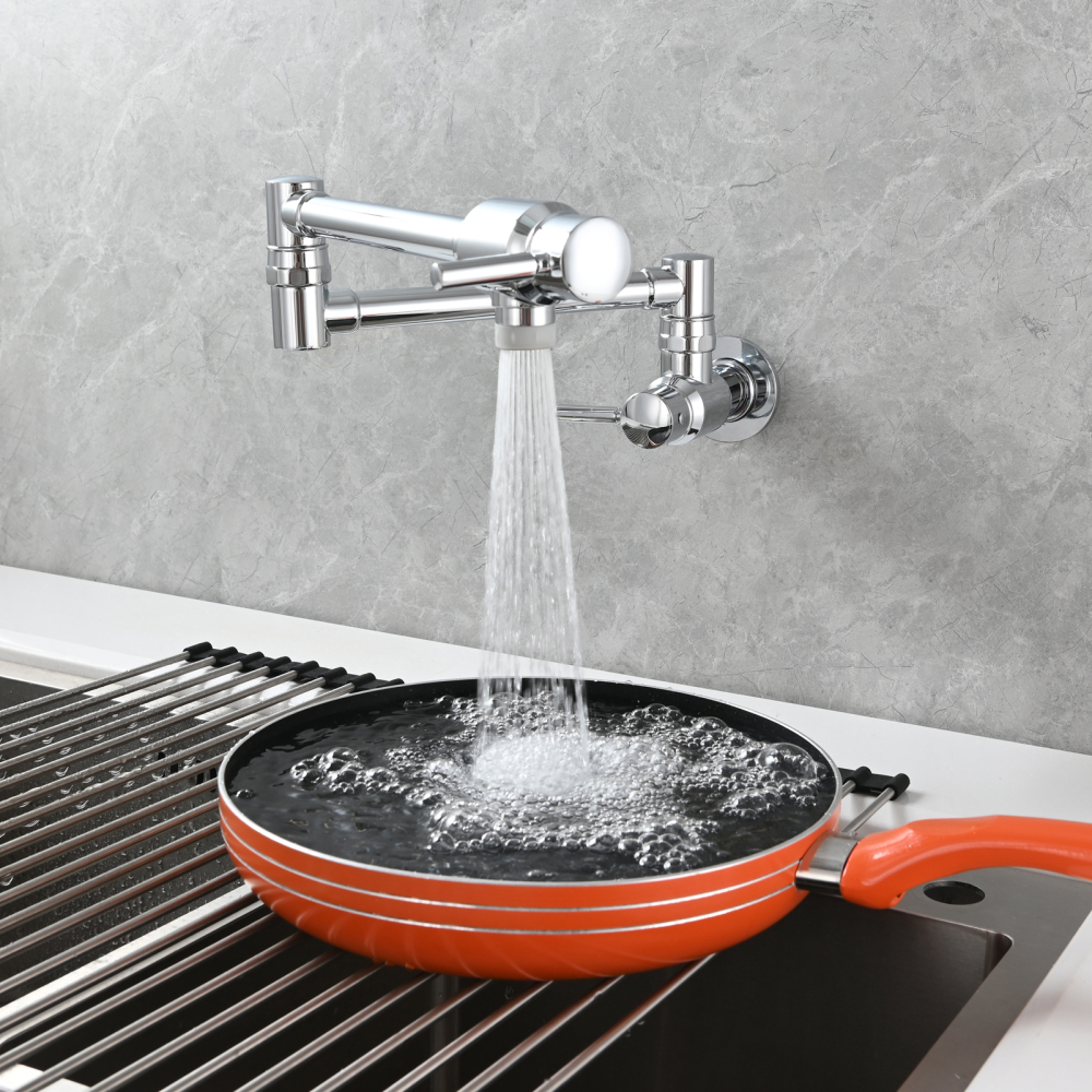 Tecmolog Brass Chrome Single Cold Faucet,Modern Wall Mounted Folding Pot Filler Kitchen Faucet
