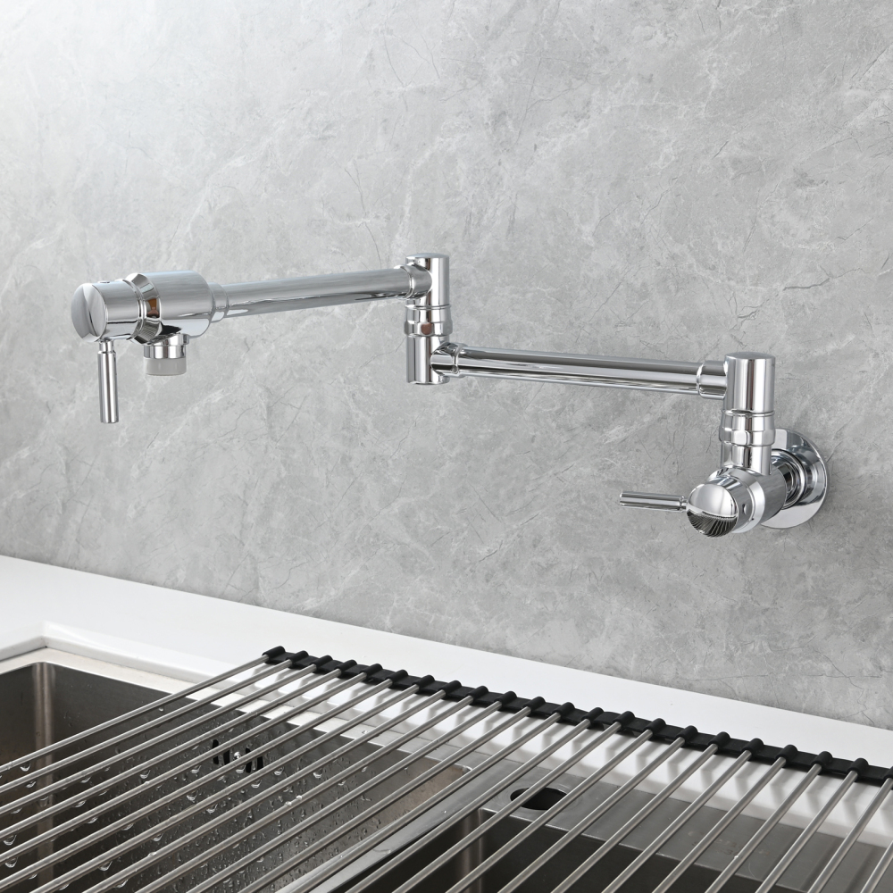 Tecmolog Brass Chrome Single Cold Faucet,Modern Wall Mounted Folding Pot Filler Kitchen Faucet