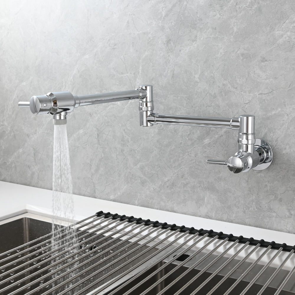 Tecmolog Brass Chrome Single Cold Faucet,Modern Wall Mounted Folding Pot Filler Kitchen Faucet