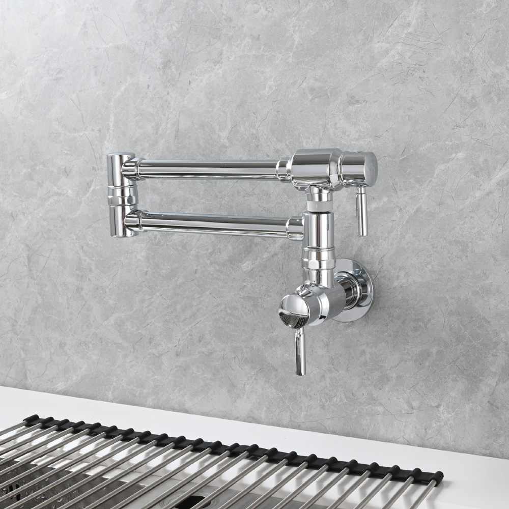 Tecmolog Brass Chrome Single Cold Faucet,Modern Wall Mounted Folding Pot Filler Kitchen Faucet