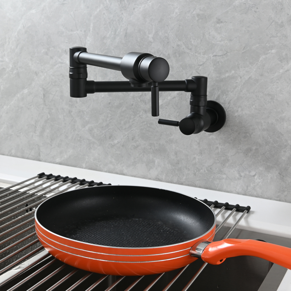 Tecmolog Brass Chrome Single Cold Faucet,Modern Wall Mounted Folding Pot Filler Kitchen Faucet