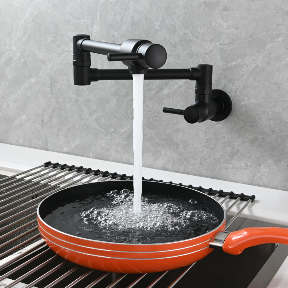 Tecmolog Brass Chrome Single Cold Faucet,Modern Wall Mounted Folding Pot Filler Kitchen Faucet