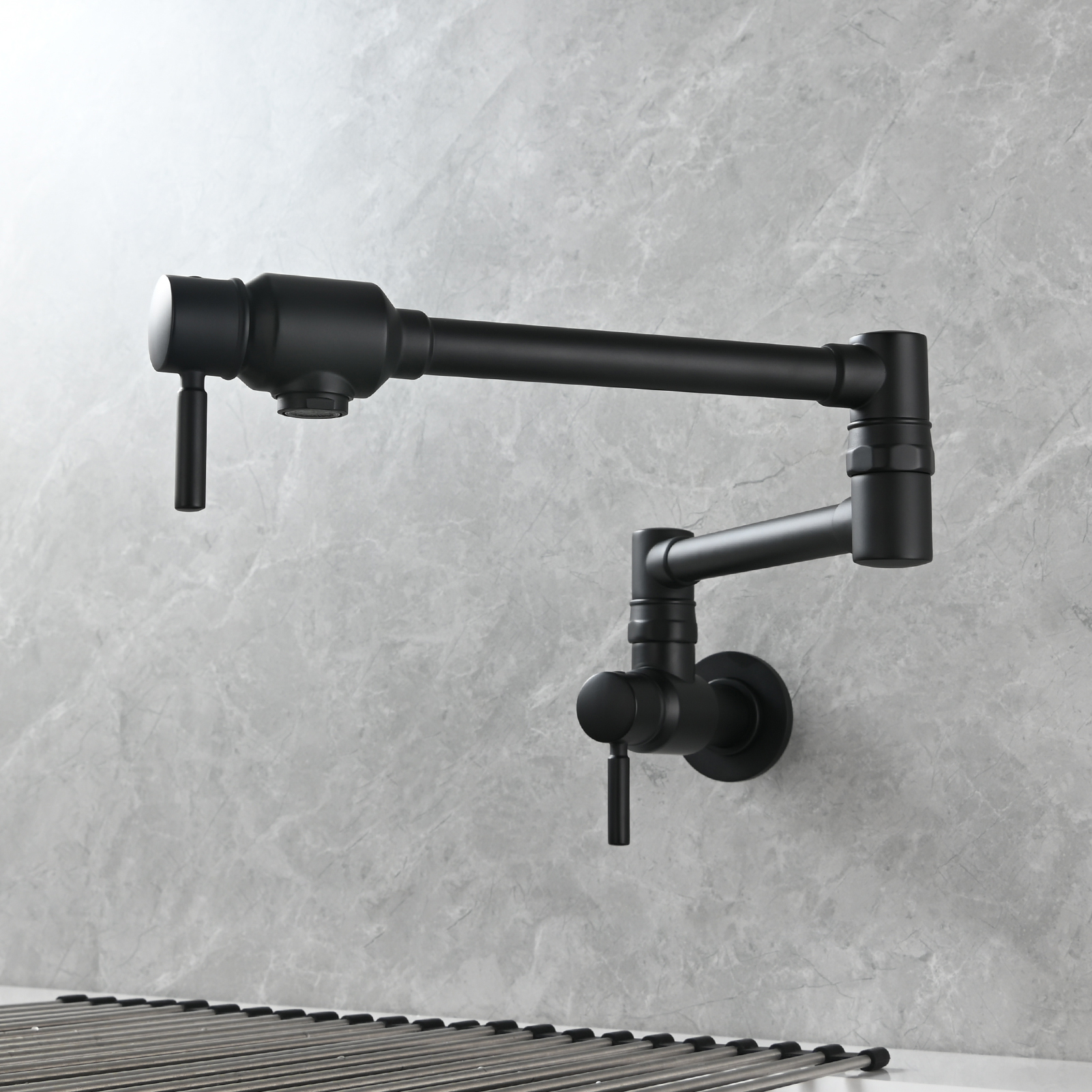 Tecmolog Brass Chrome Single Cold Faucet,Modern Wall Mounted Folding Pot Filler Kitchen Faucet