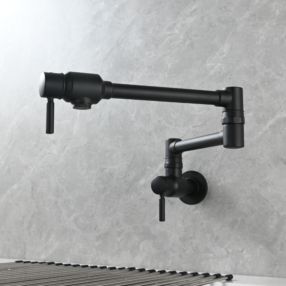 Tecmolog Brass Chrome Single Cold Faucet,Modern Wall Mounted Folding Pot Filler Kitchen Faucet