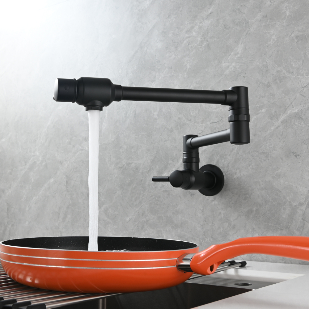 Tecmolog Brass Chrome Single Cold Faucet,Modern Wall Mounted Folding Pot Filler Kitchen Faucet