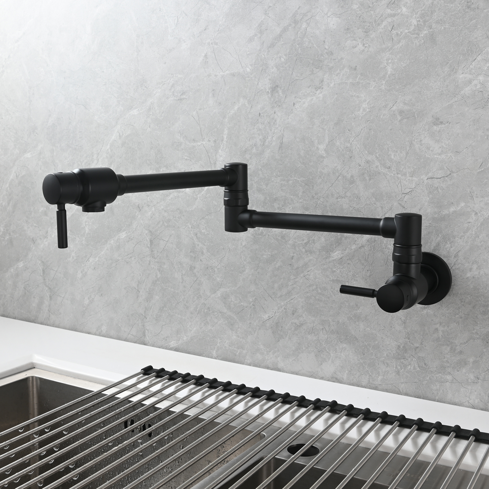 Tecmolog Brass Chrome Single Cold Faucet,Modern Wall Mounted Folding Pot Filler Kitchen Faucet