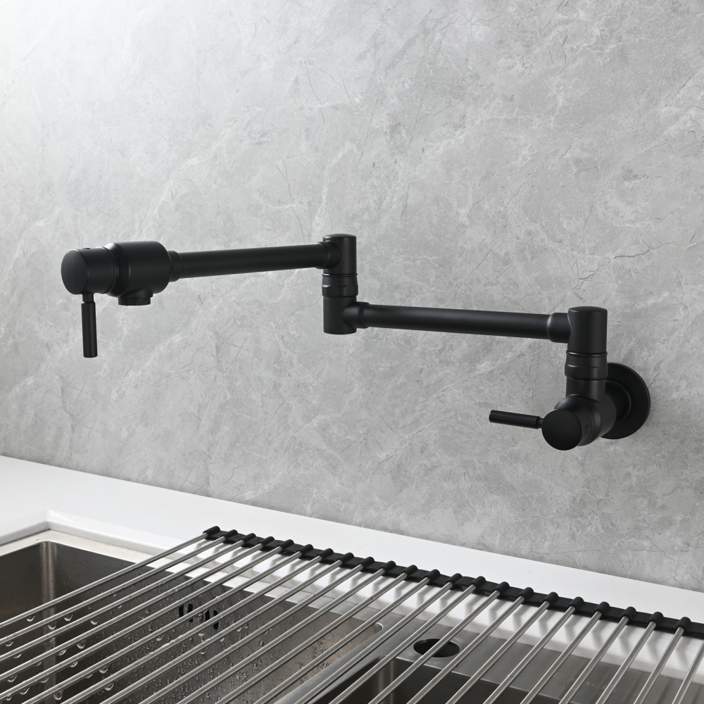 Tecmolog Brass Chrome Single Cold Faucet,Modern Wall Mounted Folding Pot Filler Kitchen Faucet