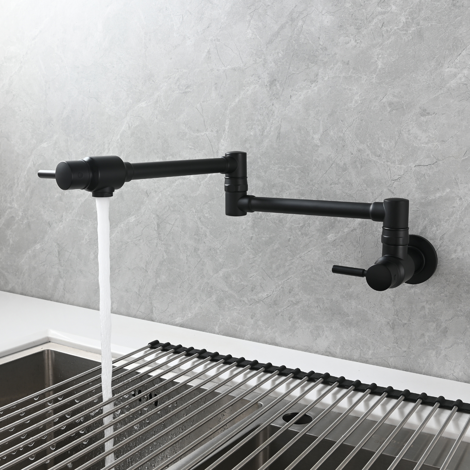 Tecmolog Brass Chrome Single Cold Faucet,Modern Wall Mounted Folding Pot Filler Kitchen Faucet
