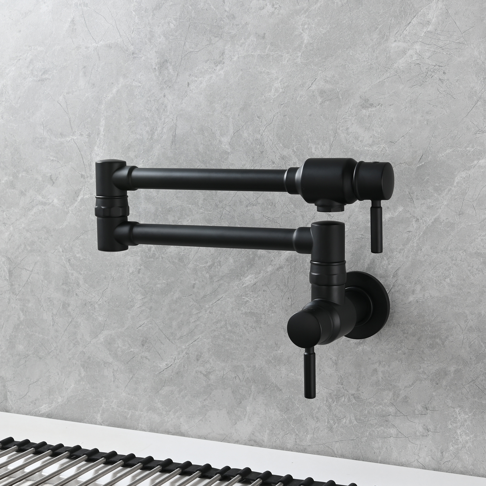 Tecmolog Brass Chrome Single Cold Faucet,Modern Wall Mounted Folding Pot Filler Kitchen Faucet
