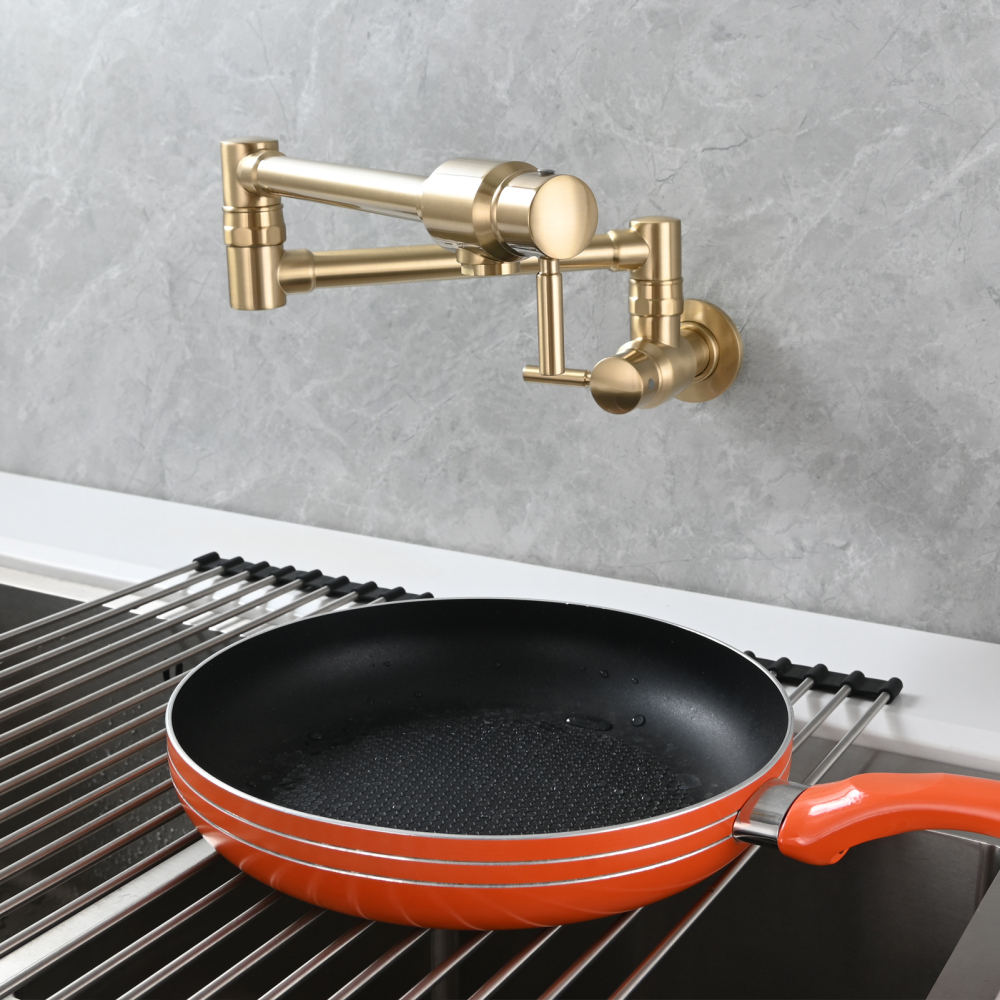 Tecmolog Brass Chrome Single Cold Faucet,Modern Wall Mounted Folding Pot Filler Kitchen Faucet