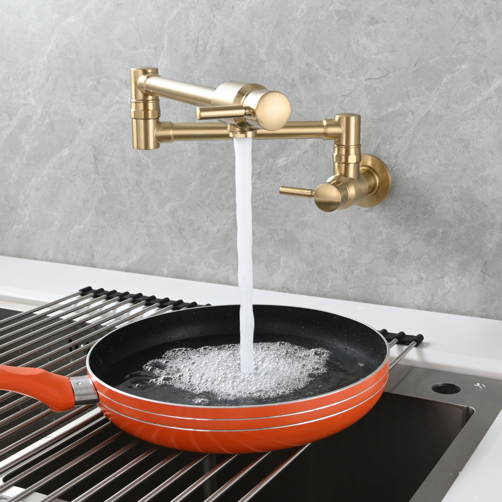Tecmolog Brass Chrome Single Cold Faucet,Modern Wall Mounted Folding Pot Filler Kitchen Faucet
