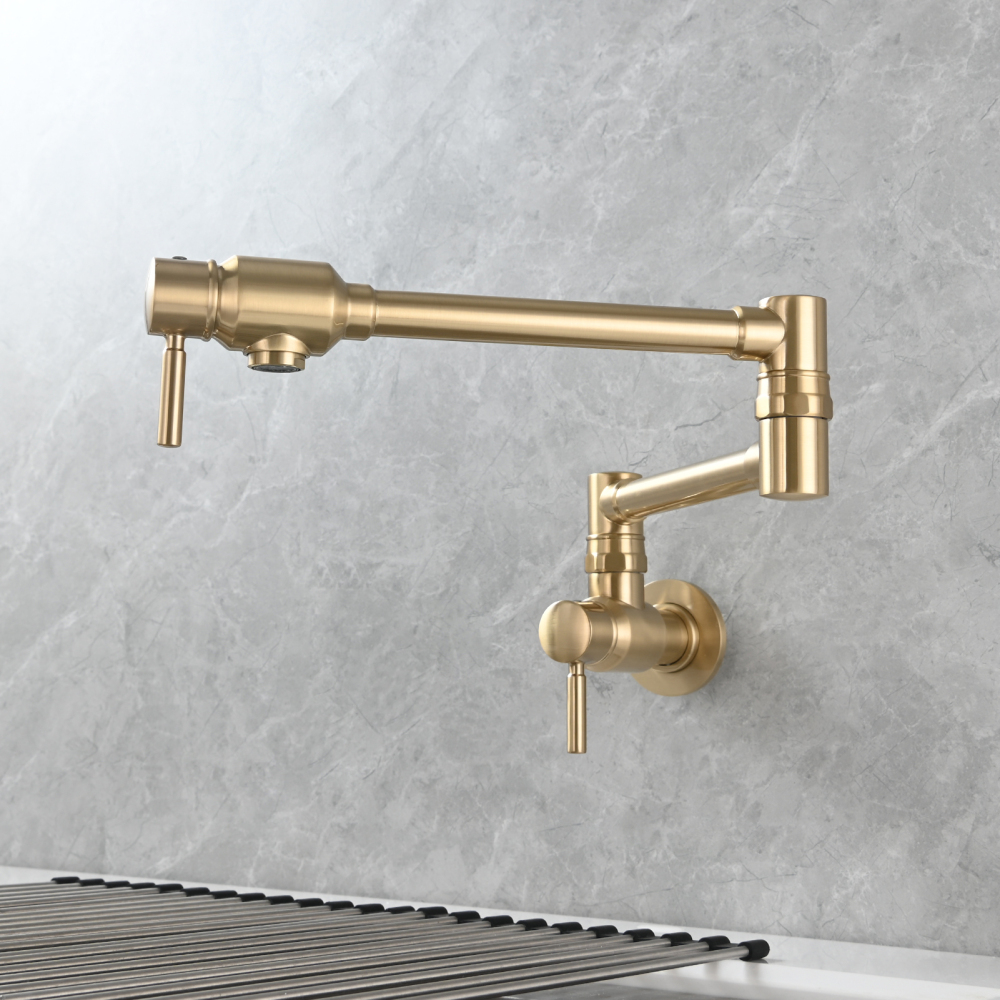 Tecmolog Brass Chrome Single Cold Faucet,Modern Wall Mounted Folding Pot Filler Kitchen Faucet