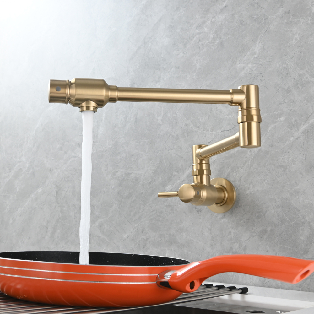 Tecmolog Brass Chrome Single Cold Faucet,Modern Wall Mounted Folding Pot Filler Kitchen Faucet