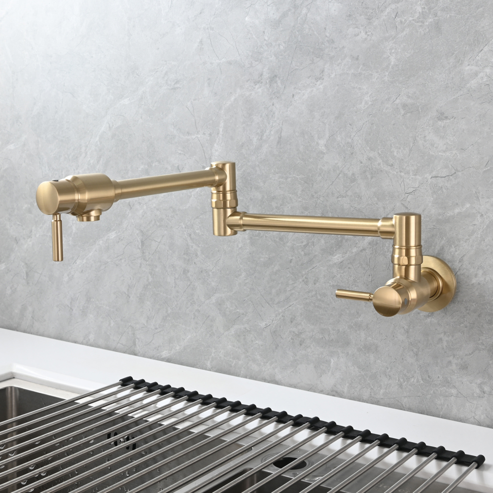 Tecmolog Brass Chrome Single Cold Faucet,Modern Wall Mounted Folding Pot Filler Kitchen Faucet