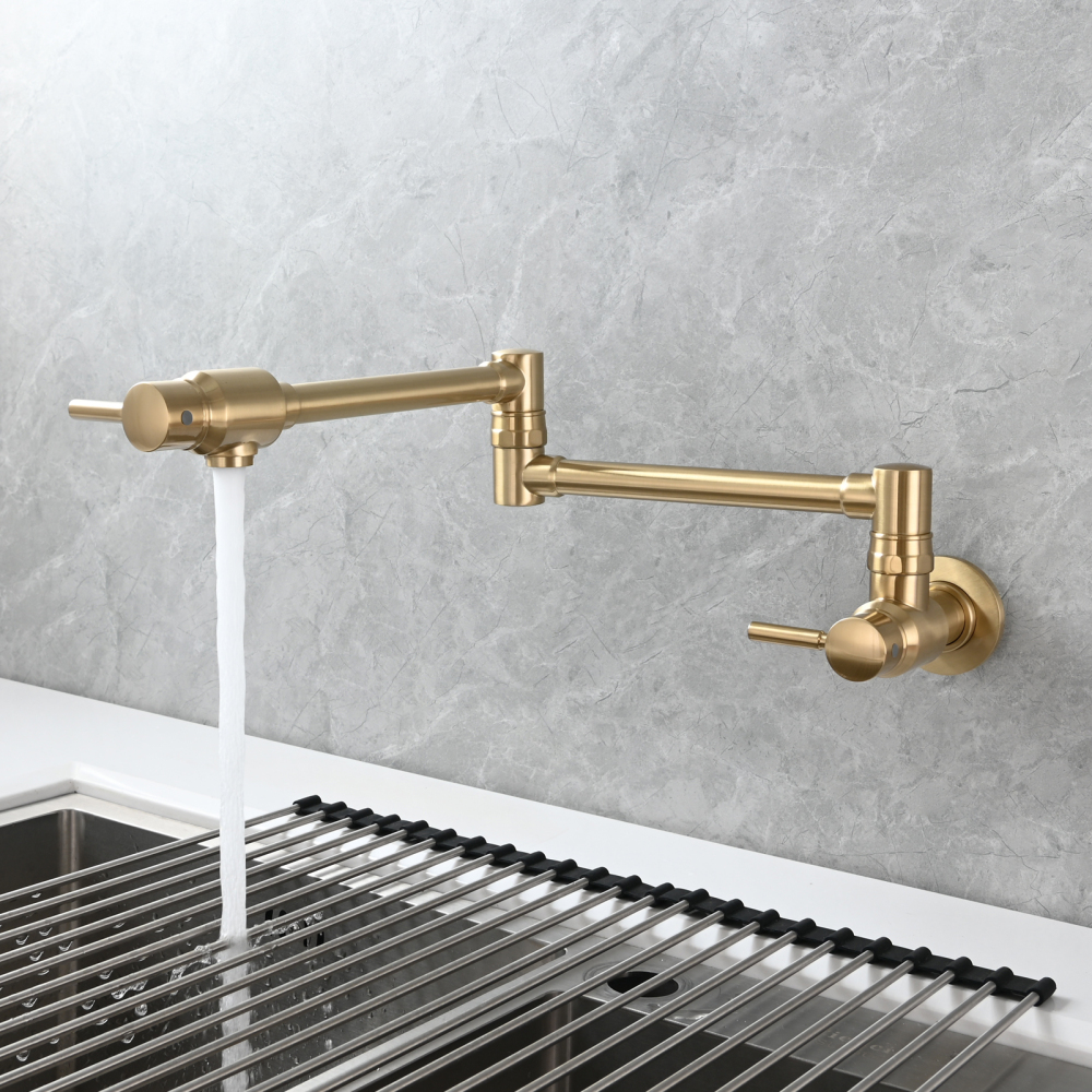Tecmolog Brass Chrome Single Cold Faucet,Modern Wall Mounted Folding Pot Filler Kitchen Faucet