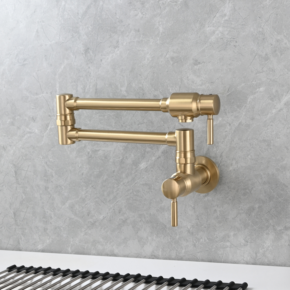 Tecmolog Brass Chrome Single Cold Faucet,Modern Wall Mounted Folding Pot Filler Kitchen Faucet