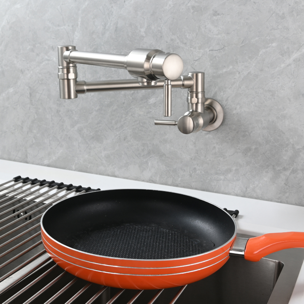 Tecmolog Brass Chrome Single Cold Faucet,Modern Wall Mounted Folding Pot Filler Kitchen Faucet