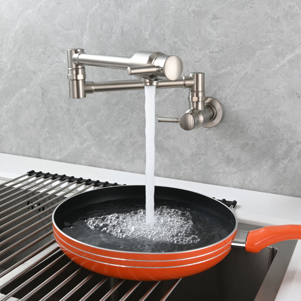 Tecmolog Brass Chrome Single Cold Faucet,Modern Wall Mounted Folding Pot Filler Kitchen Faucet