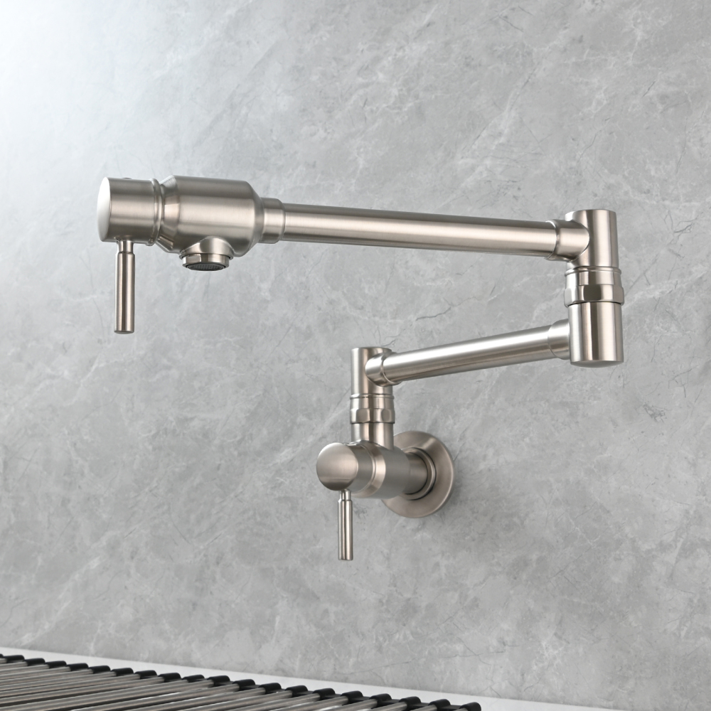 Tecmolog Brass Chrome Single Cold Faucet,Modern Wall Mounted Folding Pot Filler Kitchen Faucet