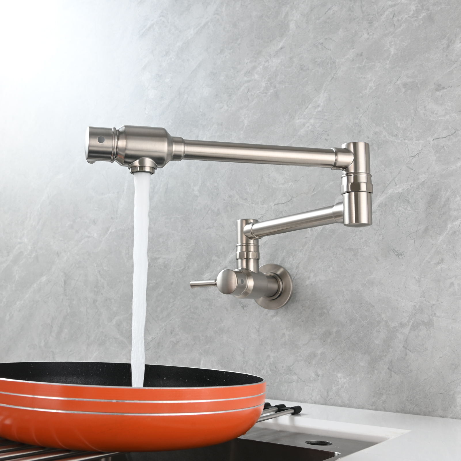 Tecmolog Brass Chrome Single Cold Faucet,Modern Wall Mounted Folding Pot Filler Kitchen Faucet