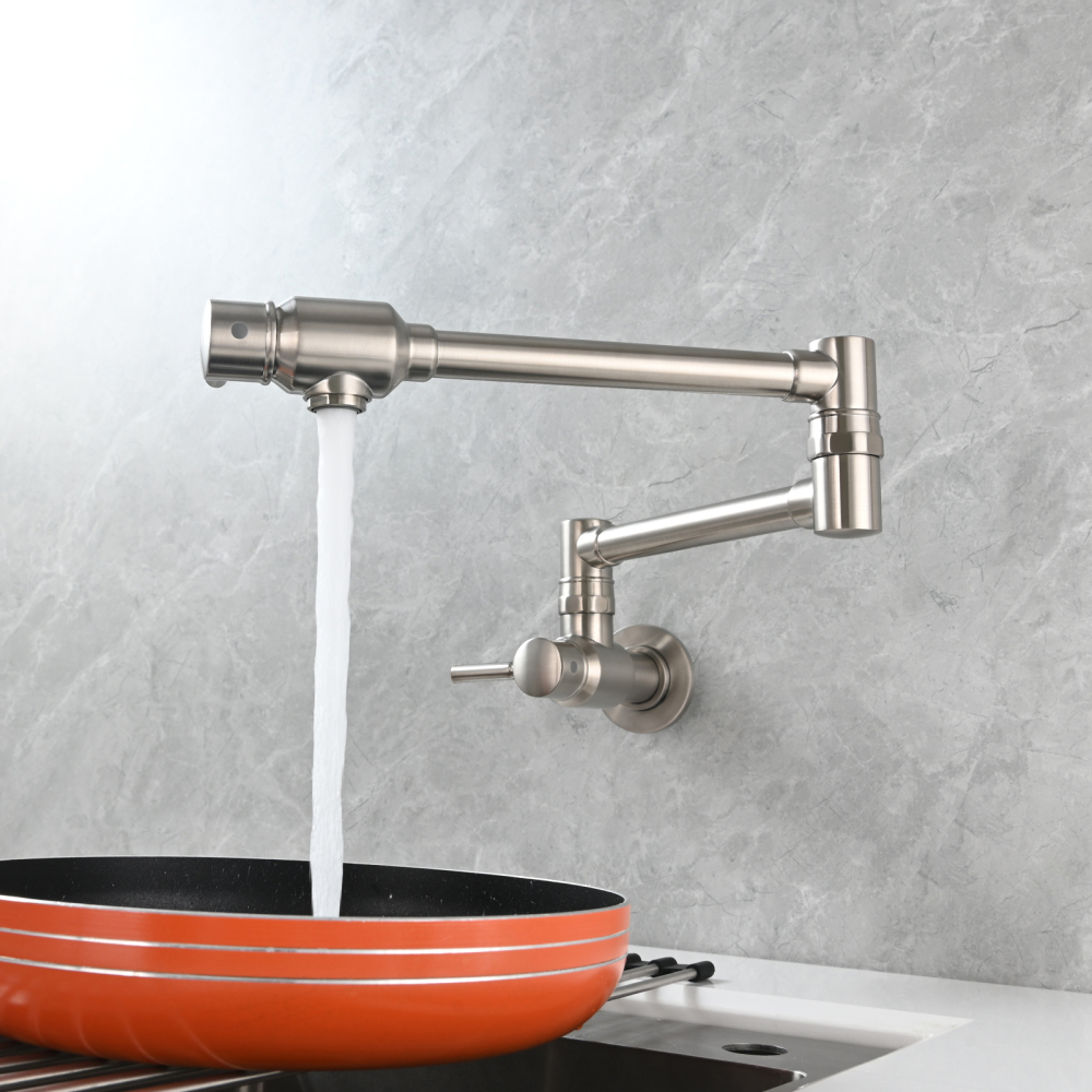 Tecmolog Brass Chrome Single Cold Faucet,Modern Wall Mounted Folding Pot Filler Kitchen Faucet
