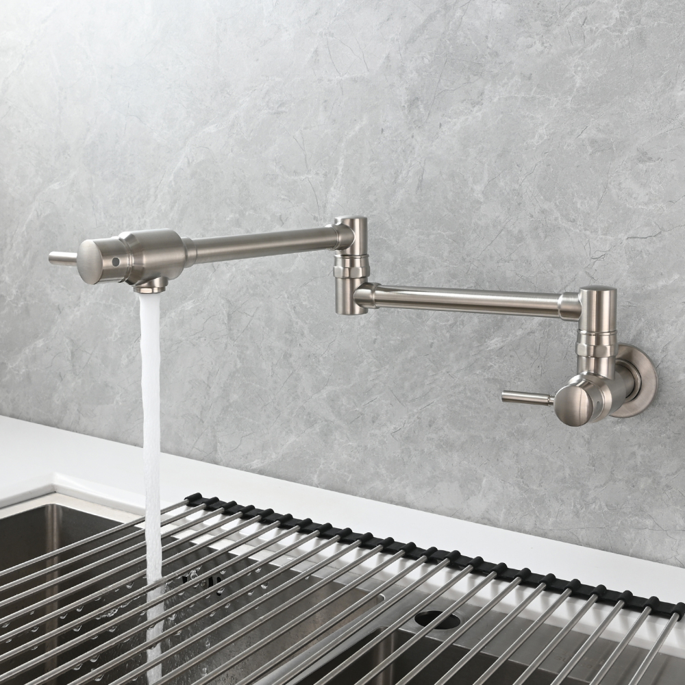 Tecmolog Brass Chrome Single Cold Faucet,Modern Wall Mounted Folding Pot Filler Kitchen Faucet