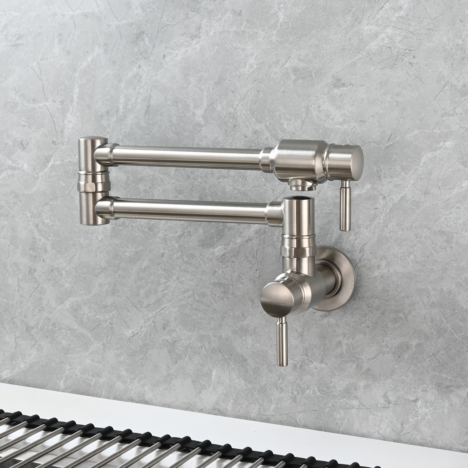 Tecmolog Brass Chrome Single Cold Faucet,Modern Wall Mounted Folding Pot Filler Kitchen Faucet