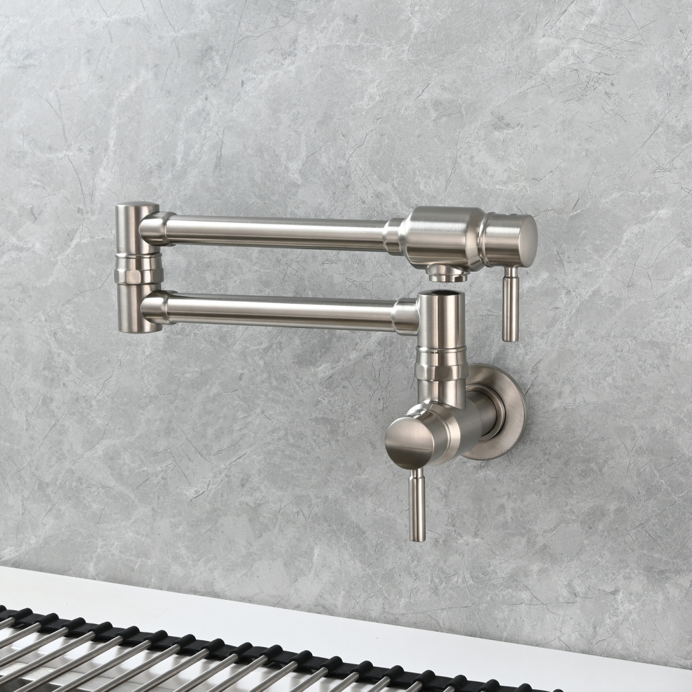 Tecmolog Brass Chrome Single Cold Faucet,Modern Wall Mounted Folding Pot Filler Kitchen Faucet