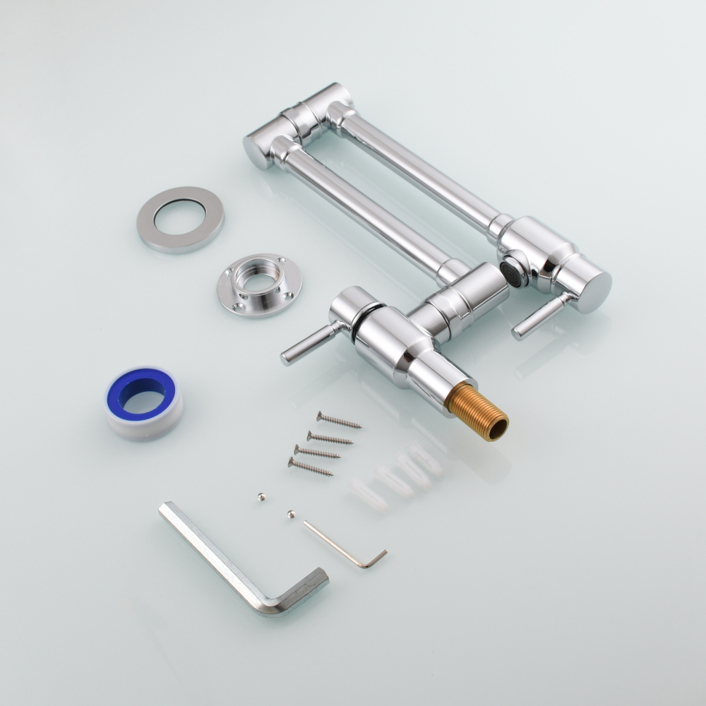 Tecmolog Brass Chrome Single Cold Faucet,Modern Wall Mounted Folding Pot Filler Kitchen Faucet