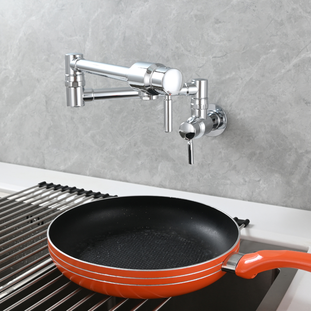 Tecmolog Brass Chrome Single Cold Faucet,Modern Wall Mounted Folding Pot Filler Kitchen Faucet