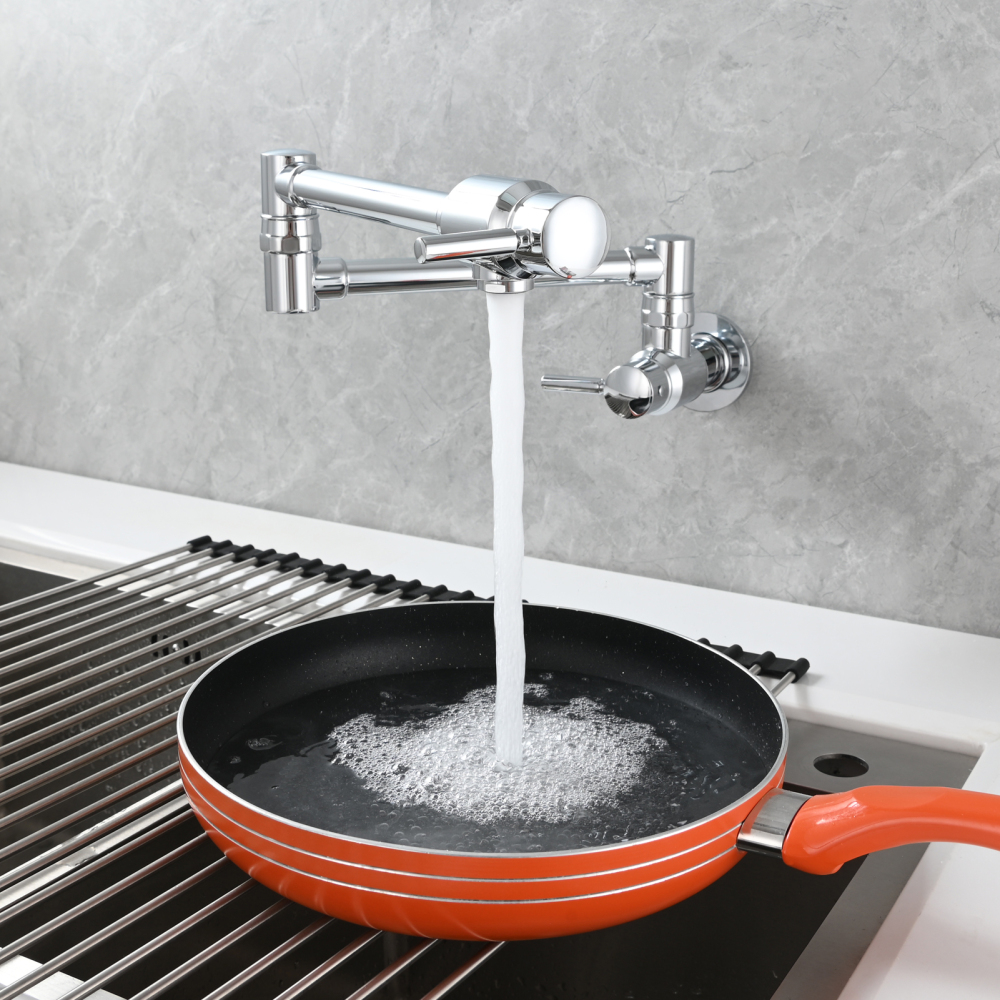 Tecmolog Brass Chrome Single Cold Faucet,Modern Wall Mounted Folding Pot Filler Kitchen Faucet