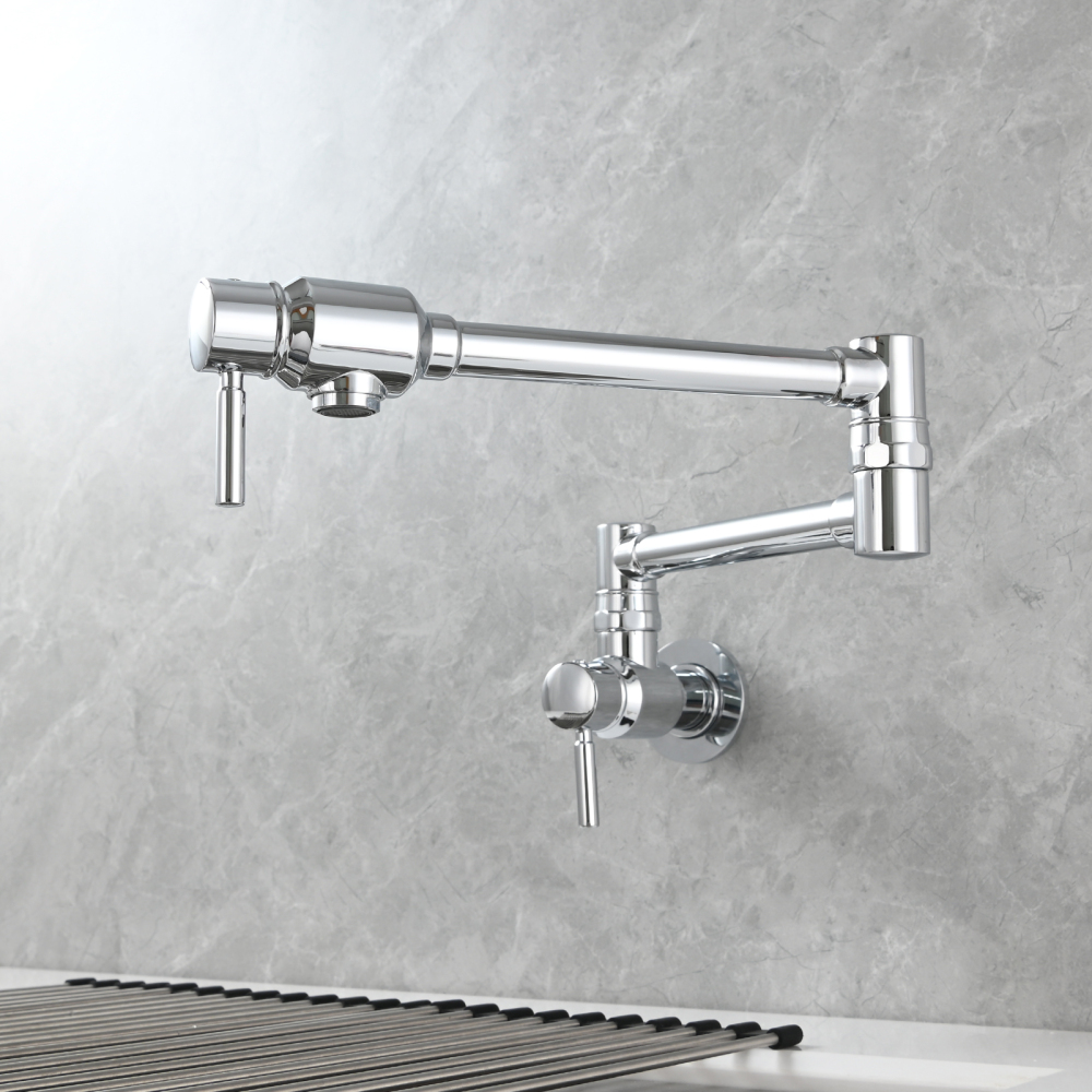 Tecmolog Brass Chrome Single Cold Faucet,Modern Wall Mounted Folding Pot Filler Kitchen Faucet