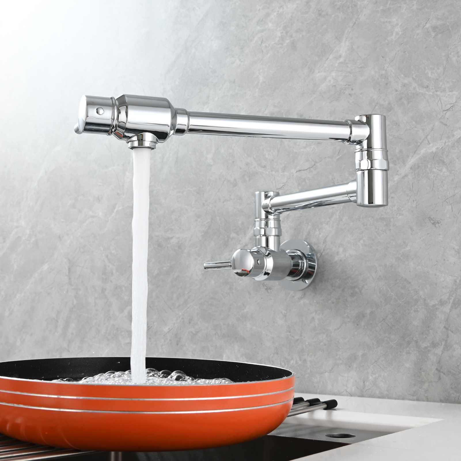 Tecmolog Brass Chrome Single Cold Faucet,Modern Wall Mounted Folding Pot Filler Kitchen Faucet