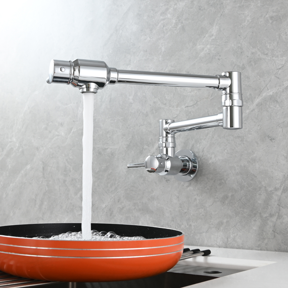 Tecmolog Brass Chrome Single Cold Faucet,Modern Wall Mounted Folding Pot Filler Kitchen Faucet