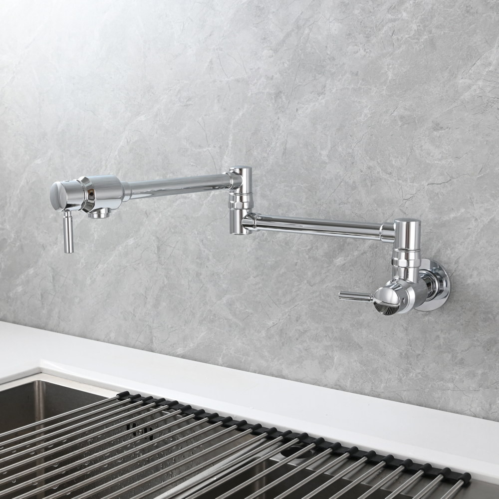 Tecmolog Brass Chrome Single Cold Faucet,Modern Wall Mounted Folding Pot Filler Kitchen Faucet