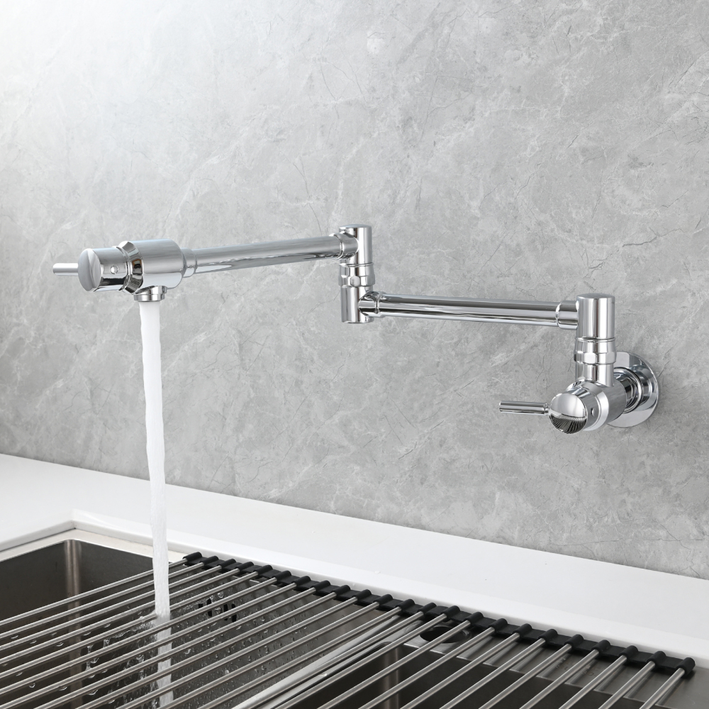 Tecmolog Brass Chrome Single Cold Faucet,Modern Wall Mounted Folding Pot Filler Kitchen Faucet