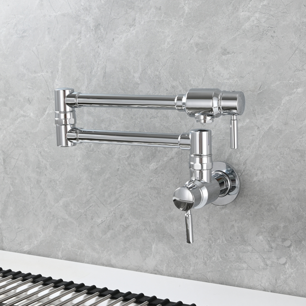 Tecmolog Brass Chrome Single Cold Faucet,Modern Wall Mounted Folding Pot Filler Kitchen Faucet