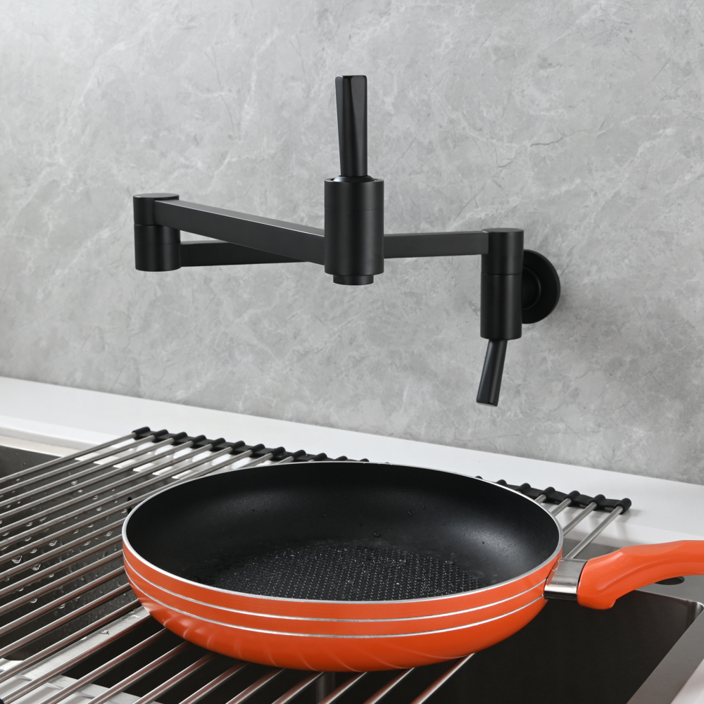 Tecmolog Brass Kitchen Wall Mounted Faucet Rotating Switch Telescopic Faucet