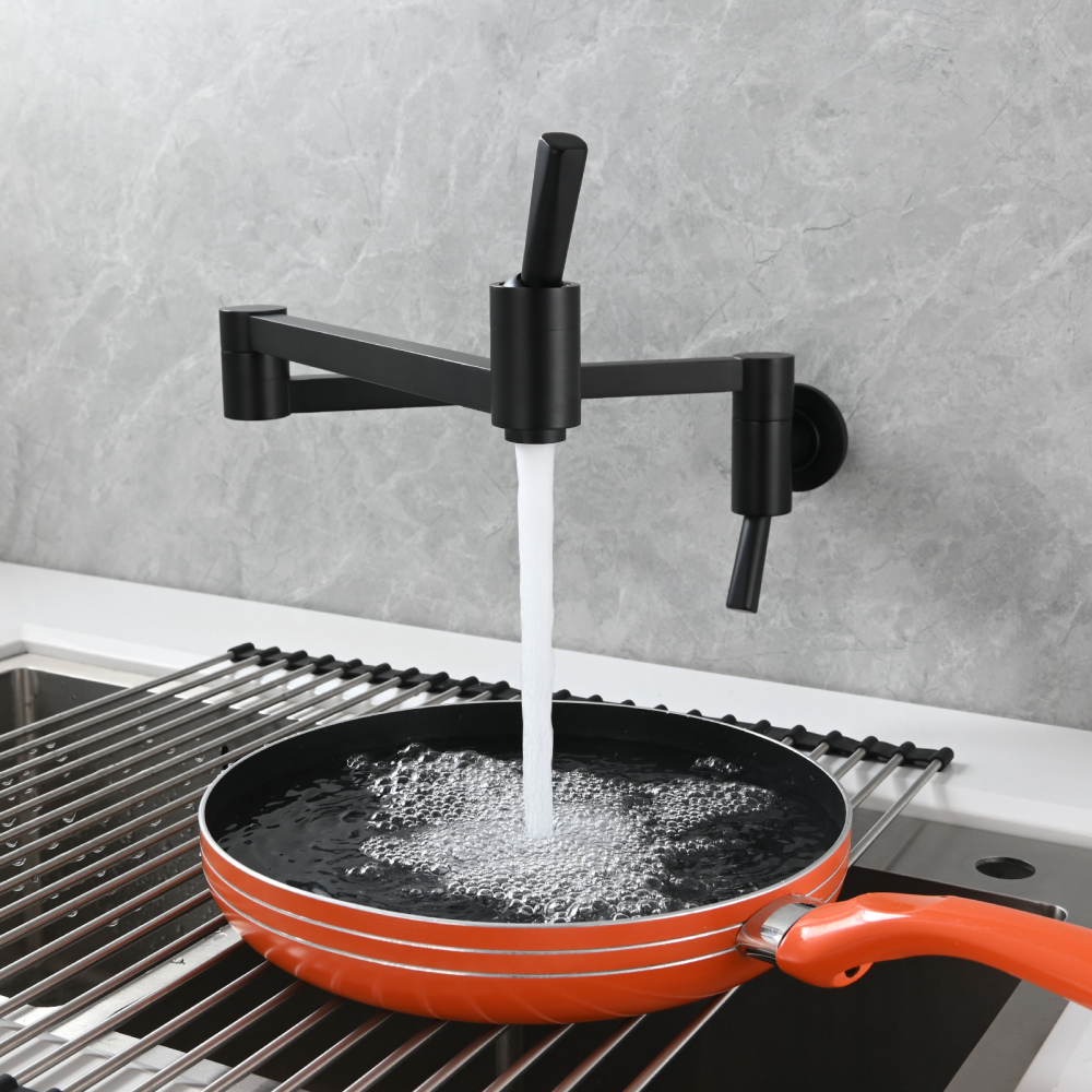 Tecmolog Brass Kitchen Wall Mounted Faucet Rotating Switch Telescopic Faucet