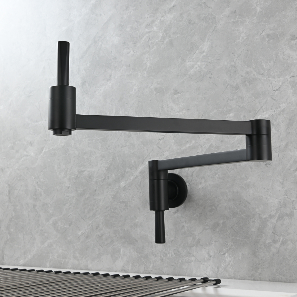 Tecmolog Brass Kitchen Wall Mounted Faucet Rotating Switch Telescopic Faucet