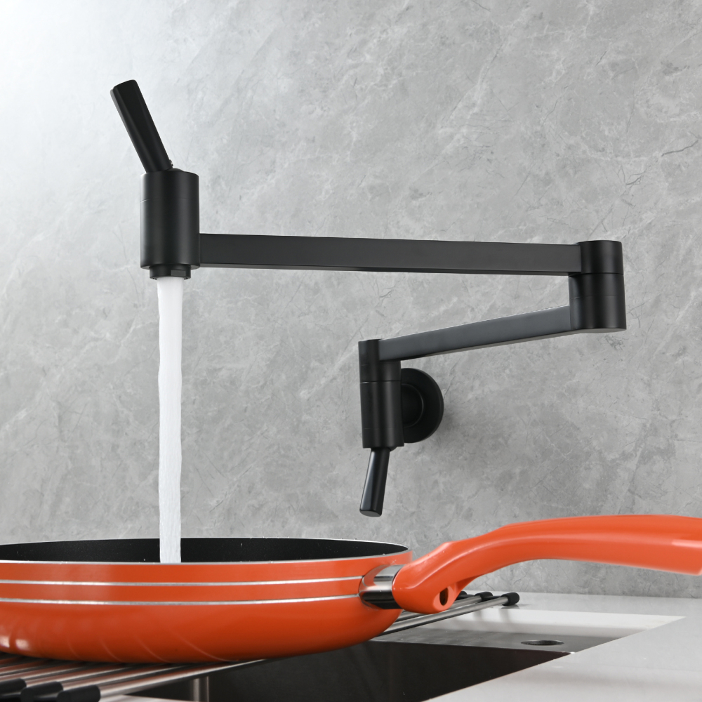 Tecmolog Brass Kitchen Wall Mounted Faucet Rotating Switch Telescopic Faucet