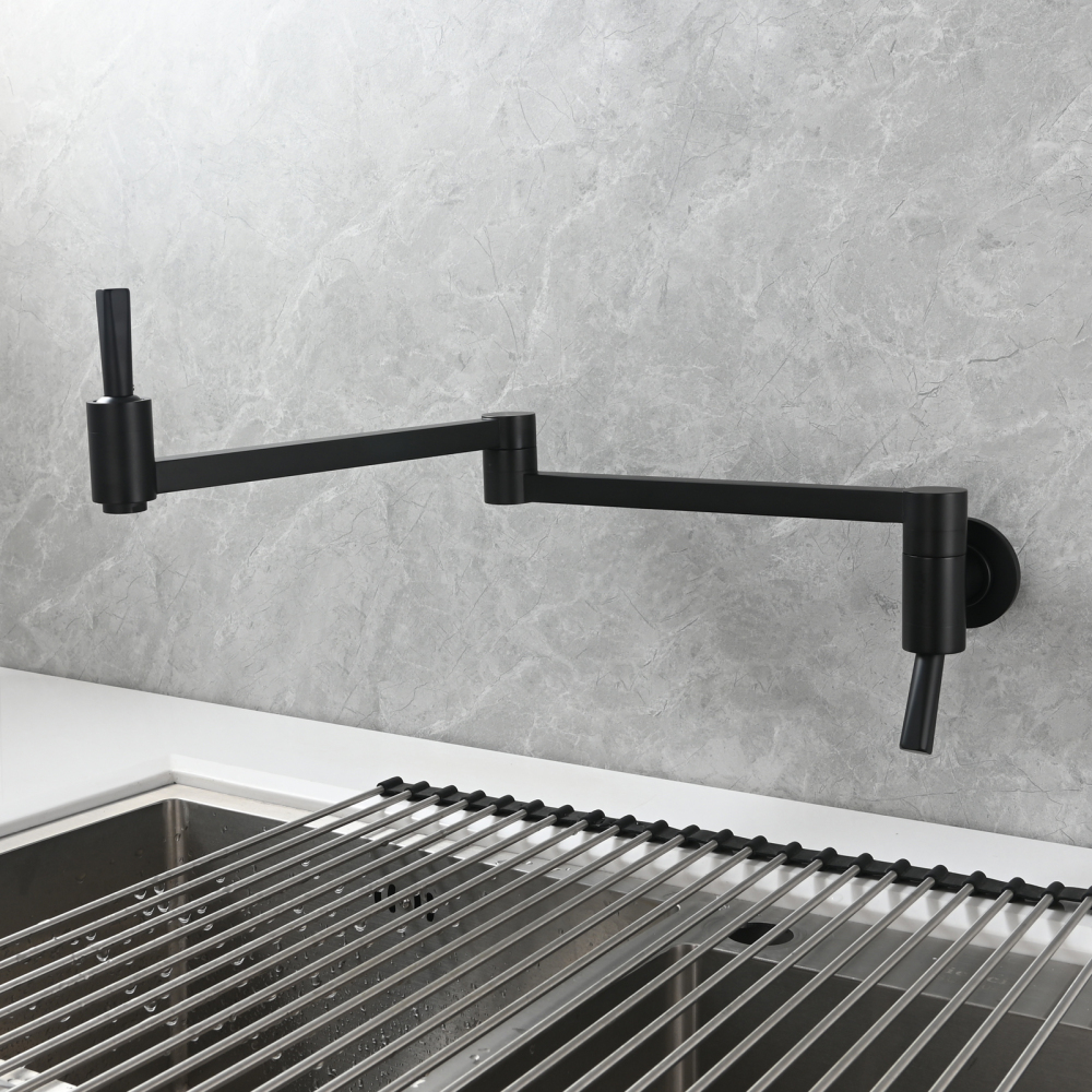 Tecmolog Brass Kitchen Wall Mounted Faucet Rotating Switch Telescopic Faucet