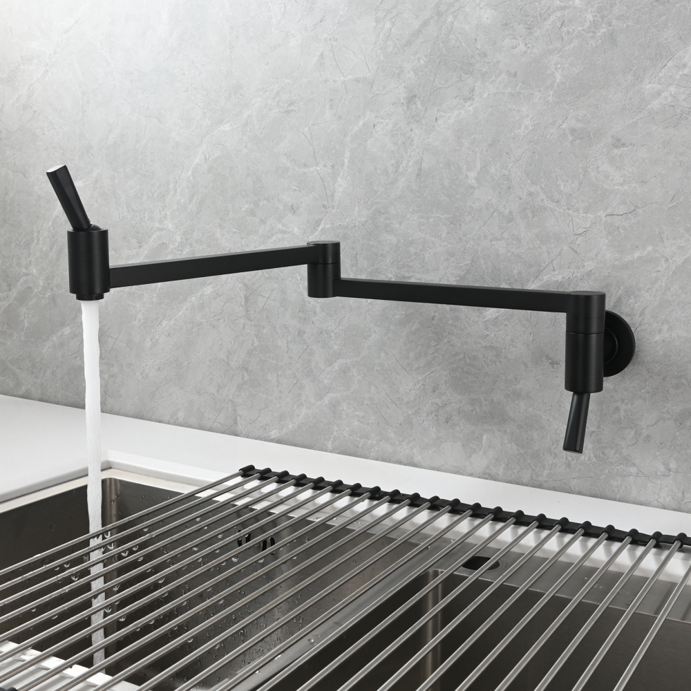 Tecmolog Brass Kitchen Wall Mounted Faucet Rotating Switch Telescopic Faucet