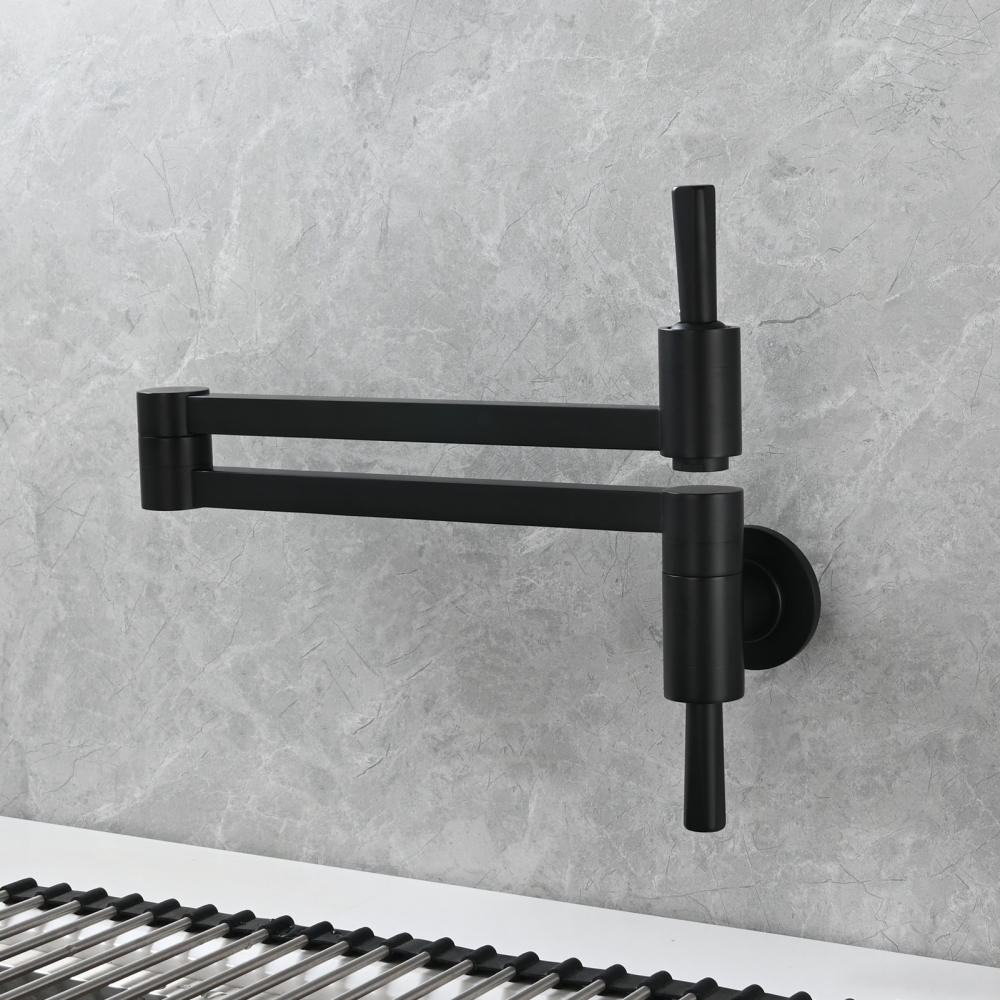 Tecmolog Brass Kitchen Wall Mounted Faucet Rotating Switch Telescopic Faucet