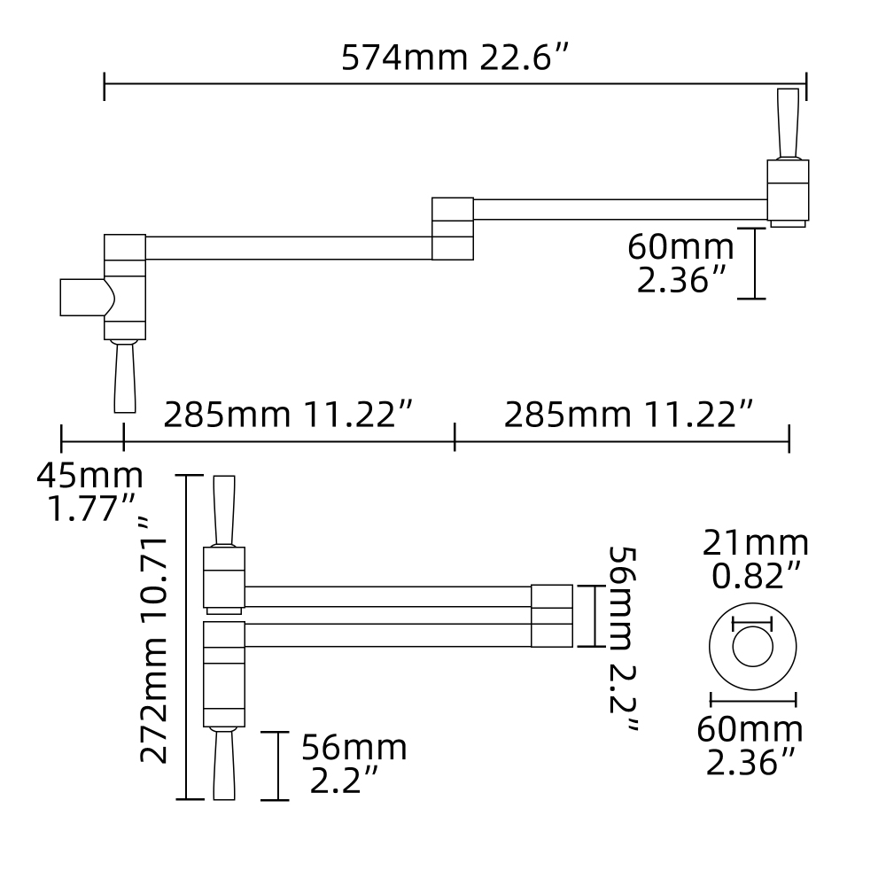 Tecmolog Brass Kitchen Wall Mounted Faucet Rotating Switch Telescopic Faucet