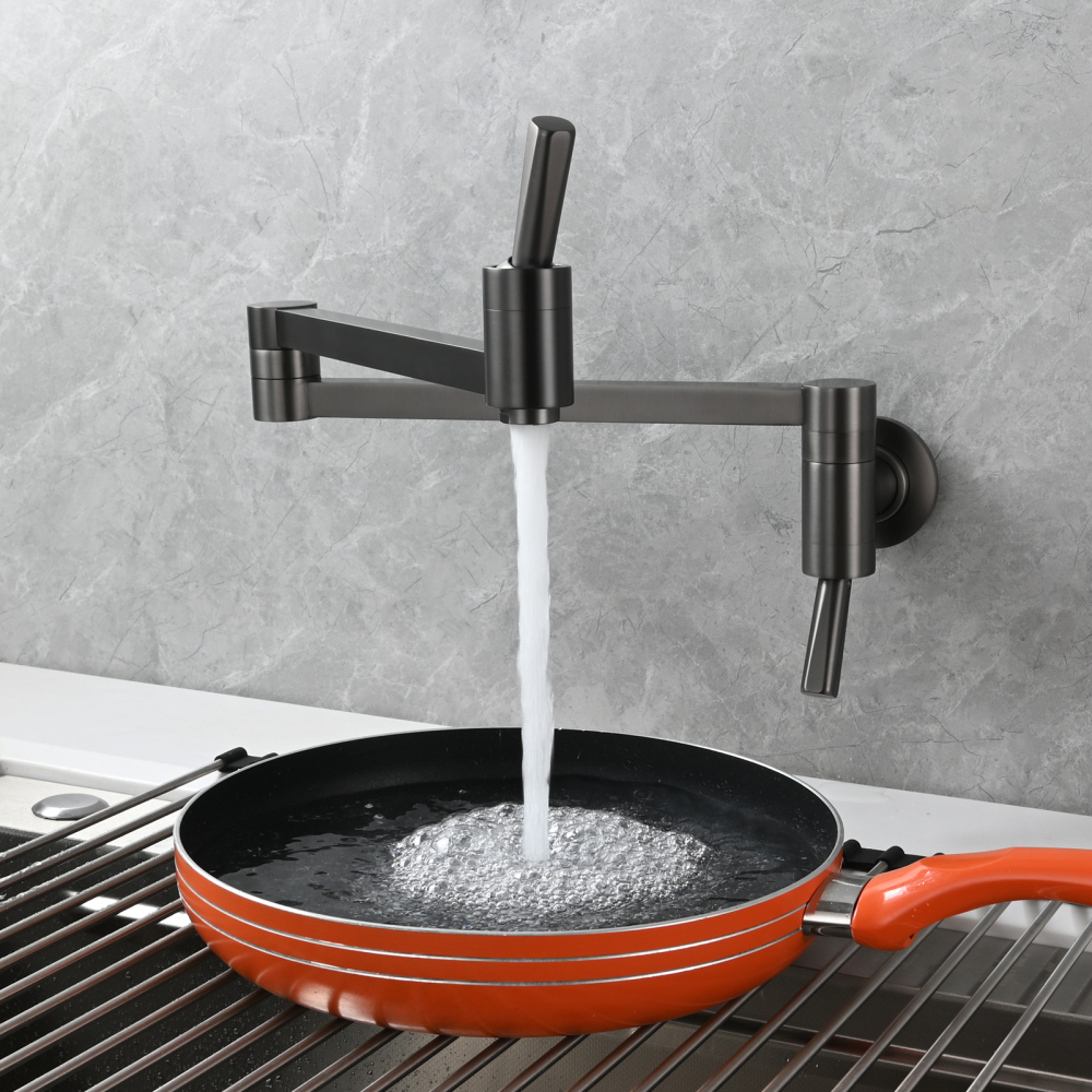 Tecmolog Brass Kitchen Wall Mounted Faucet Rotating Switch Telescopic Faucet