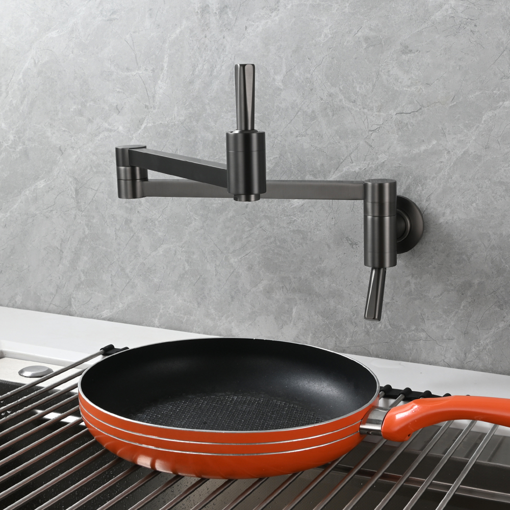 Tecmolog Brass Kitchen Wall Mounted Faucet Rotating Switch Telescopic Faucet